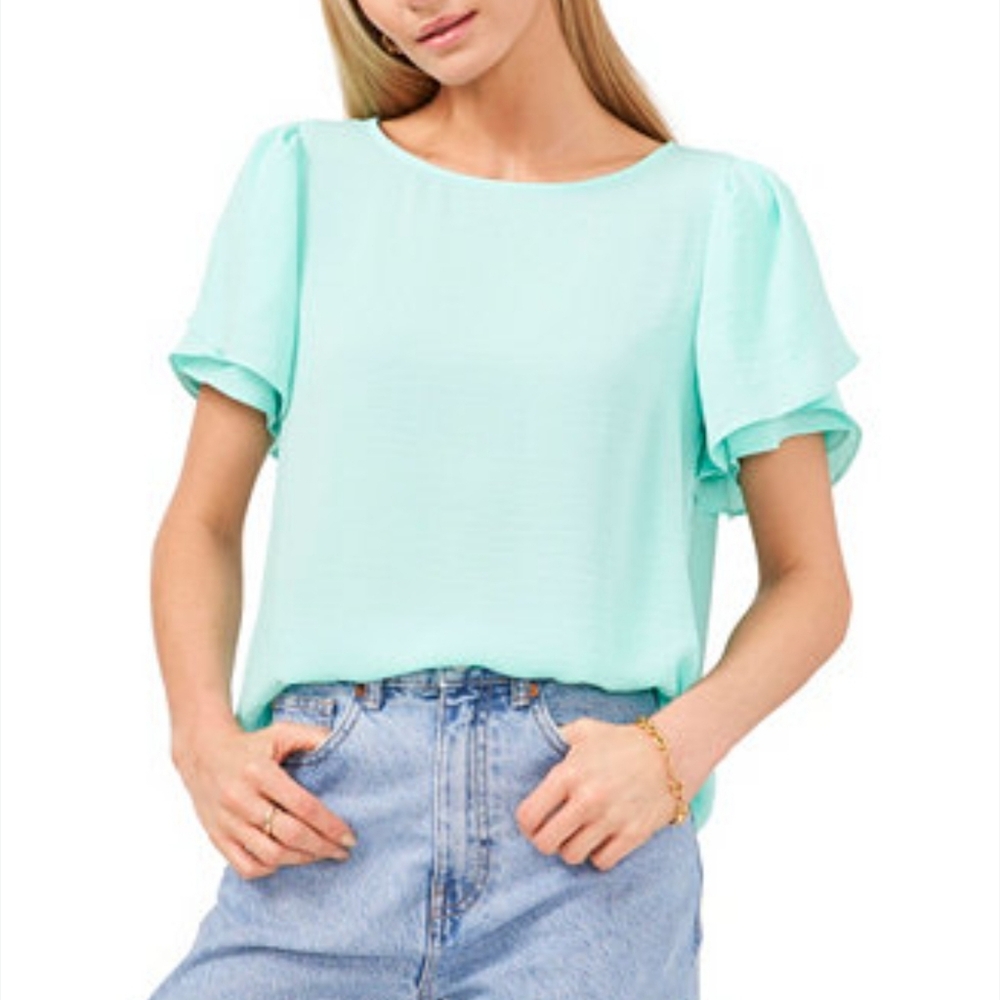 Vince Camuto Mint Blue Tulip Sleeve Chiffon Blouse S #ChiffonTop #PastelWorkwear